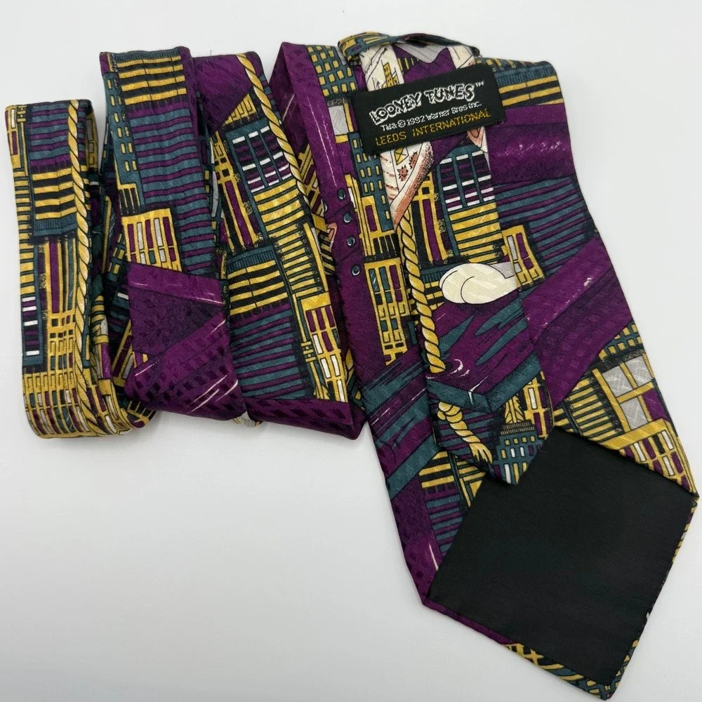 Looney Tunes Silk Tie OS Bugs Bunny Architect 1992 Vintage Purple 90s Cartoon